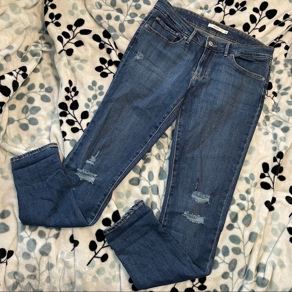 LEVI’S 711 Skinny Distressed Blue Denim Jeans 30 - Picture 1 of 7